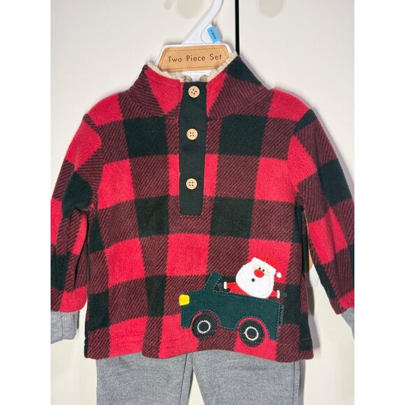 Baby Essentials Christmas Buffalo check Santa Clause Fleece set truck 3m 6m 9m - Picture 2 of 8